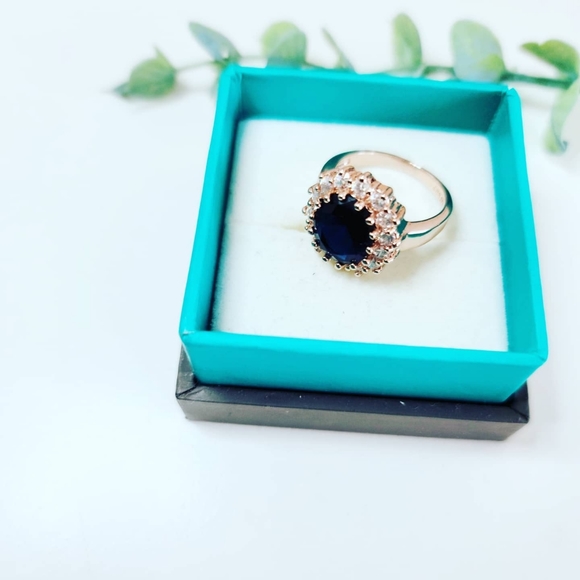 Dark blue Zirconia gold plated ring/ size 8 - Picture 2 of 3